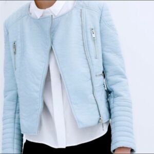 NWT ZARA baby blue faux leather jacket